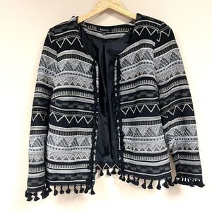 - Relativity black and grey Aztec jacket with tassels Sz M